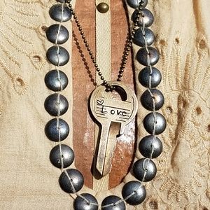 Love, Key to My Heart Vintage Key Necklace Brass